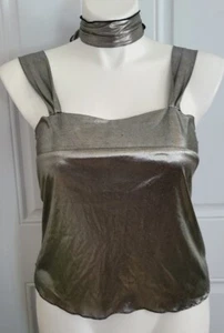 Vintage Beaux Reves LA Intimates ärmelloses Oberteil/Schal quadratischer Ausschnitt silbermetallic M - Bild 1 von 9