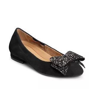 Aerosoles Hang Out Flats Black Suede Rhinestone Bow Sz 11 - Picture 1 of 11