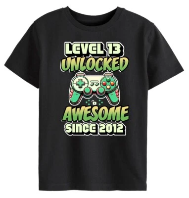 BUZZ SHIRTS Level 13 Unlocked Kinder Gaming T-Shirt 13. Geburtstag Awesome 2012 Weihnachten Gamer