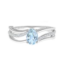 1.00 Cts Oval Cut Natural Aquamarine Gemstone Bypass Ring 925 Sterling Silver