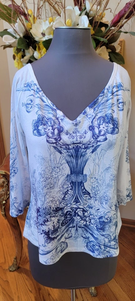 $90 Nuevo con Etiquetas Claire Pettibone AZUL BLANCO PJ Yoga Lounge Wear 3/4 Slv Top XL Foto 1 de 4