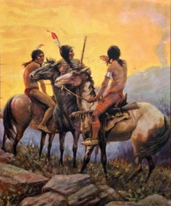 La señal de humo, impresión artística occidental vintage 10x12, indios llanos - Imagen 1 de 4