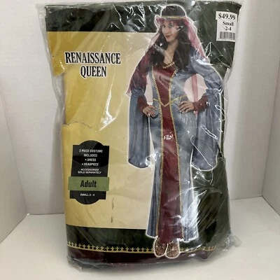 Vestido de Rainha Renascentista Faire Fantasia de Halloween Tamanho Pequeno 2-4 Feminino NOVO - Imagem 1 de 2