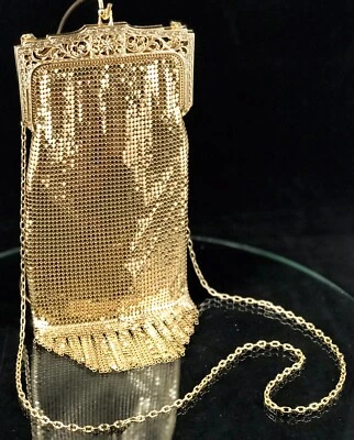 Vintage Art Deco Flapper Whiting & Davis Gold Mesh Fringe Purse Bag Handbag - Image 1 of 4