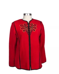 Bob Mackie Women 3X Plush Fleece Imperial Embroidered Jacket Red Jewel Neck NWT - Picture 1 of 3
