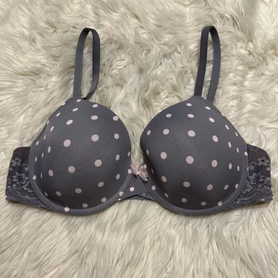 Cabernet 38C Bra Gray Polka Dot T Shirt Underwire Back Closure  - Imagem 1 de 4