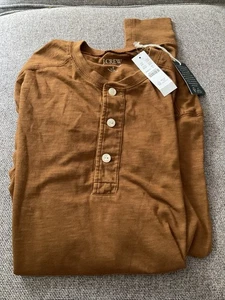 NWT J. Crew Mens Small Brown Long Sleeve T-shirt Garment Dyed Henley Neck - Picture 1 of 4
