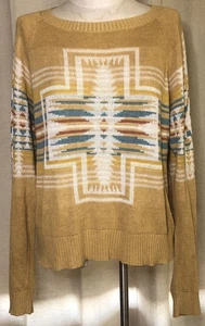 PENDLETON Harding Southwestern SWEATER Women's Size Medium Yellow Cotton Aztec - Picture 1 of 10