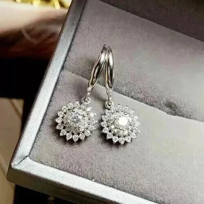 2.00Ct Round Cut Lab Created Diamond Drop/Dangle Earrings 14K White Gold Plated - Image 1 of 3