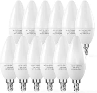 E12 LED Light Bulbs B11 Candelabra Bulbs 60W Equivalent, Non-Dimmable 6W LED Can - Image 1 of 4