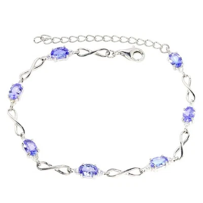 PULSERA NATURAL AAA AZUL TANZANITA OVALADA PLATA ESTERLINA 925 6,5-8,25 IN Foto 1 de 4