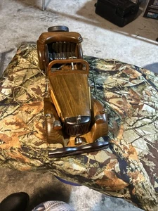 Coche de madera vintage hecho a mano 19" madera artesanal coleccionable - Imagen 1 de 12