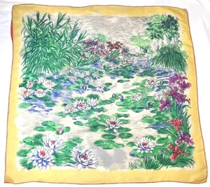Vintage 1960s Sally Gee Semi Sheer Silk Lily Pond Scarf Floral Colorful  Japan - Picture 1 of 5