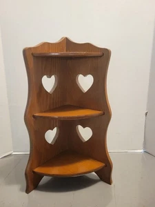 Vintage Wooden Heart Corner Shelf 16.5" Tall 3 Tier Farm House - Picture 1 of 9