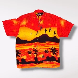 Vintage Wingo Rayon Hawaiihemd Bright Sunset & Palm Tree XL - Bild 1 von 10