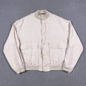 VTG Faconnable Jacket Mens Large Linen Beige Bomber Flight Full Zip Button - Picture 1 of 11