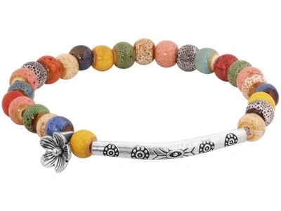 Bohemian Colorful Ceramic Bead Bracelet, Floral Charm, Personality Cool Jewelry - Image 1 of 4