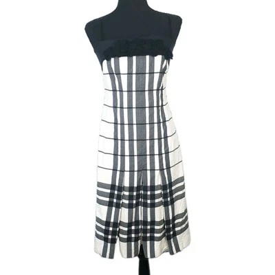 Vestido Charles Chang Lima Talla 6 2XS Tirantes Hasta la Rodilla Algodón Rayas Negro Foto 1 de 4