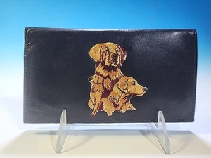 Cartera MARSHAL Bordada Negra Delgada Cuero DORADA Amarilla LAB Perro - Imagen 1 de 10