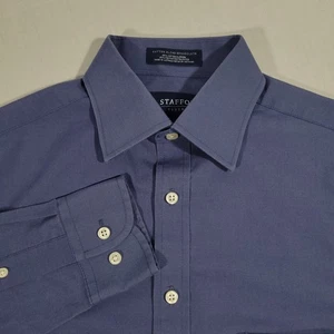 Camisa de vestir Stafford para hombre talla 14,5 32/33 ajustada azul mezcla de algodón tela ancha - Imagen 1 de 20