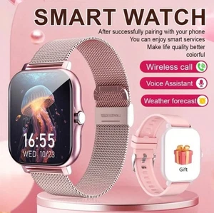 Smart Watch Pink Bluetooth for iPhone Android Samsung Men Women Fitness Tracker - Photo 1 sur 1