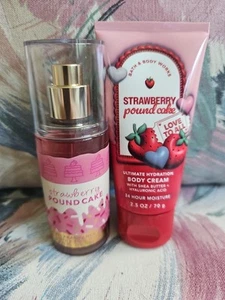 Bath & Body Works Lot Of 2 Strawberry Pound Cake Bodywash & Cream Travel Sizes - Picture 1 of 3