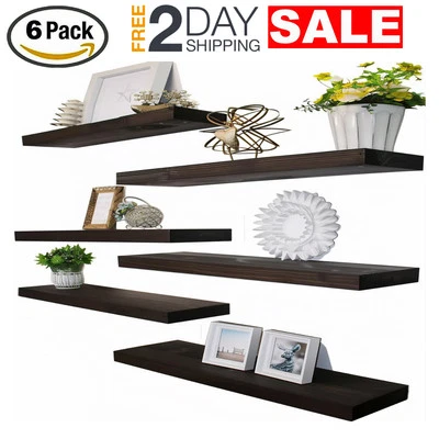 6 Repisas Flotantes Marrones De Pared Madera 17 Pulgadas Estantes Para Cuarto Sala Foto 1 de 4
