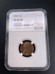 1918 Lincoln Wheat Cent NGC MS 62 RB UNC Uncirculated Red Brown - Picture 1 of 6