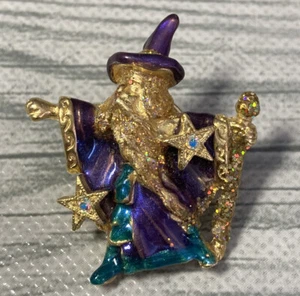 Vintage Kirks Folly Merlin's Magic Wizard Pin Blue Purple Enamel & Gems Brooch - Picture 1 of 4