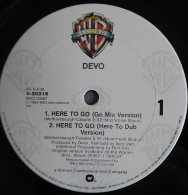 Devo Here To Go -  Shout MINT Australia pressing 12'' vinyl 45 1986 rare rock - Image 1 of 3