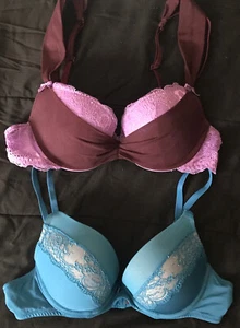 Lot of 2 Adore Me multicolored padded underwired push up bras 34A - Picture 1 of 9