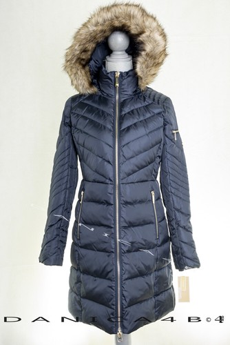 Piumino trapuntato con cappuccio e orlo pelliccia sintetica donna Michael Kors L blu navy