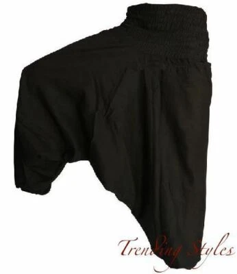 SOLID BLACK INDIAN ALI BABA GENIE HIPPIE ALADDIN YOGA HAREM PANTS FREE SHIPPING - Image 1 of 2