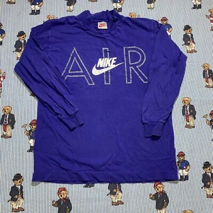 VTG Nike GRAY TAG Air L/S Graphic t shirt YOUTH MEDIUM Blue USA Swoosh Logo - Picture 1 of 6