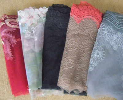 Lot 10 Yards 6.5-7.5"Wide Tulle Lace&Embroidered Flower Red,Brown,Blue,Grey h131 - Image 1 of 4