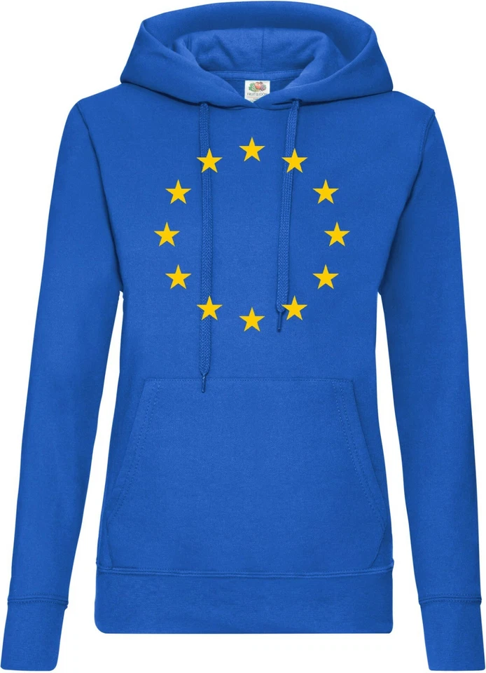 Youth Designz Damen Hoodie Europa Flagge Pullover EU Logo Fahne Print Sterne USA