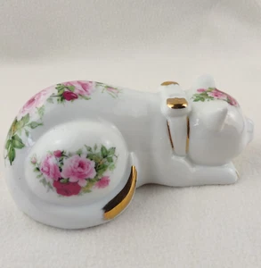 Formalities By Baum Bros Sleeping Cat Figurine Pink Roses - Picture 1 of 9
