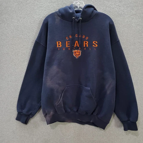 VINTAGE Chicago Bears Men Sweatshirt XL Navy Hoodie Logo Embroidered NFL READ Cover