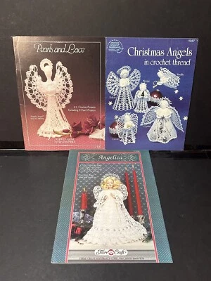 Lot of 3 Crocheted Thread Pattern Leaflets Angels Fiber Craft Pearls and Lace - Image 1 of 4