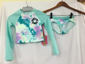 NWT Justice Girl Rash Guard SET 2 pc Tie Dye Swimsuit UPF 50+ many sizes - Picture 1 of 4