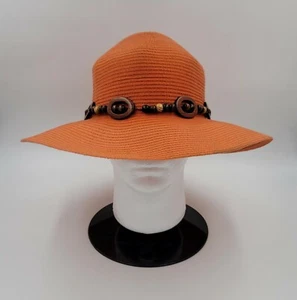 Sombrero para el sol KALLINA para mujer talla única naranja 100 % poliéster ala ancha cuentas de madera CS990 - Imagen 1 de 12