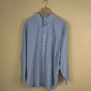 Brooks Brothers Shirt Adult Blue Check 171/2 - 36 Long Sleeve Oxford Men  - Picture 1 of 7