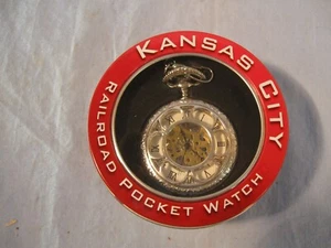 Kansas City Railroad Pocket Watch Gold Tone With Chain - Picture 1 of 13
