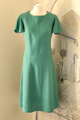 LINEN DRESS Green, Summer  Fit& Flare Dress, Turquoise Dress with Flutter Sleeve - Image 1 of 3