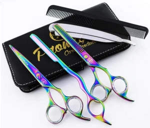 Barber Hair Cutting Shears 5 Pcs Set- Made of Japanese Multi Colour Titanium Sta - Picture 1 of 12