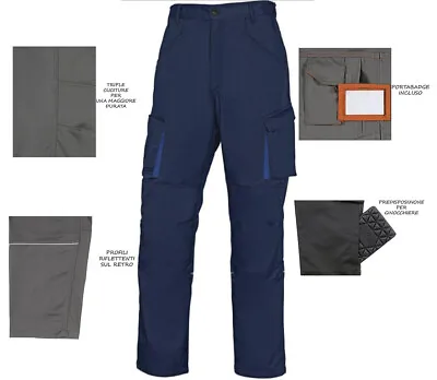 Pantalone Da Lavoro Blu Uomo DELTAPLUS Cargo Misto Cotone Officina Meccanico • 20.99€