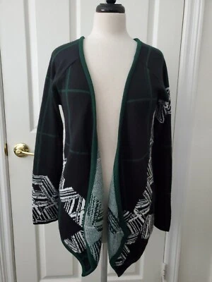 Cárdigan Cascada Desigual Frente Abierto S Pequeño Cuadros Negro Blanco Verde Foto 1 de 4