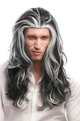 WIG ME UP Perücke Herren Karneval Halloween lang wild Schwarz Grau Strähnen Vampir Dracula