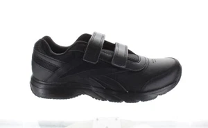 Reebok Women 11.5 Black Leather Shoes Work N Cushion Valcro Straps Hook & Loop - Picture 1 of 5