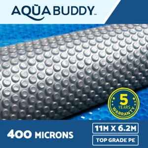 Aquabuddy Pool Cover 400 Micron Bubble Heat Solar Blanket Blue Silver 11x6.2m - Picture 1 of 11